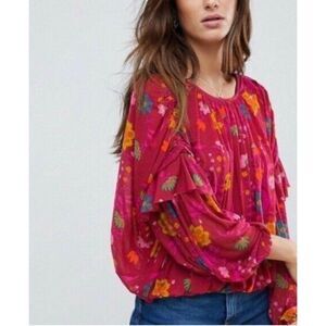 Free People Wildflower Honey maroon ruffled long sleeve blouse